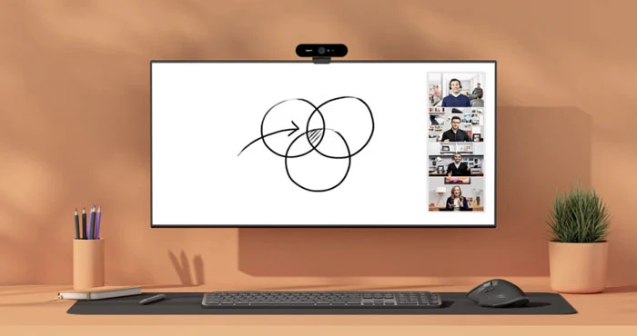 người tham gia có thể xem nội dung trình bày trên bảng trắng "thông qua" người thuyết trình