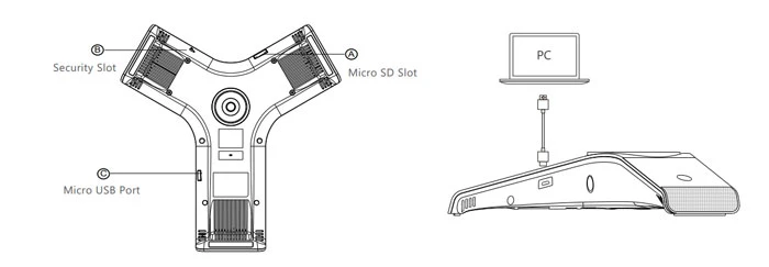 ghép nối Yealink CP930W với điện thoại thông minh (qua Bluetooth) hoặc PC / máy tính bảng (qua micro USB)