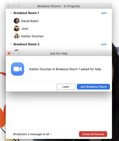 Phòng họp nhóm Breakout Rooms của Zoom cho giáo viên