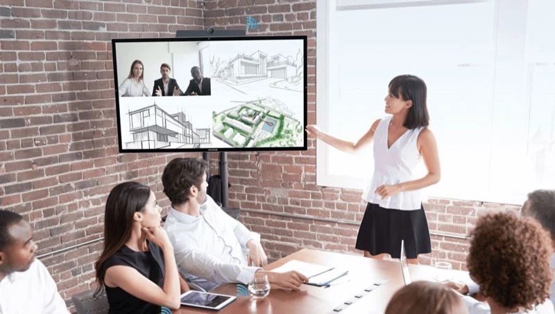 Maxhub UC S10 được gắn trên màn hình tivi