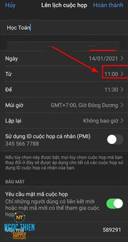 Chọn thời gian kết thúc 