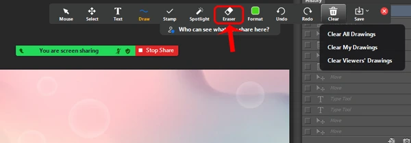 bạn cũng có thể chọn Eraser (Cục tẩy) để xóa trực tiếp từng nét vẽ