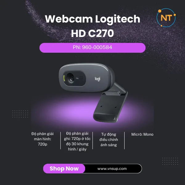 Webcam Logitech cho gamer Webcam Logitech HD C270