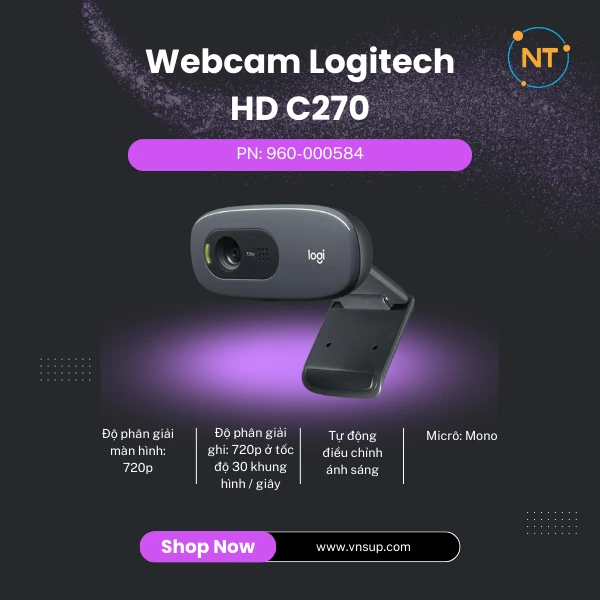 Webcam Logitech cho gamer Webcam Logitech HD C270