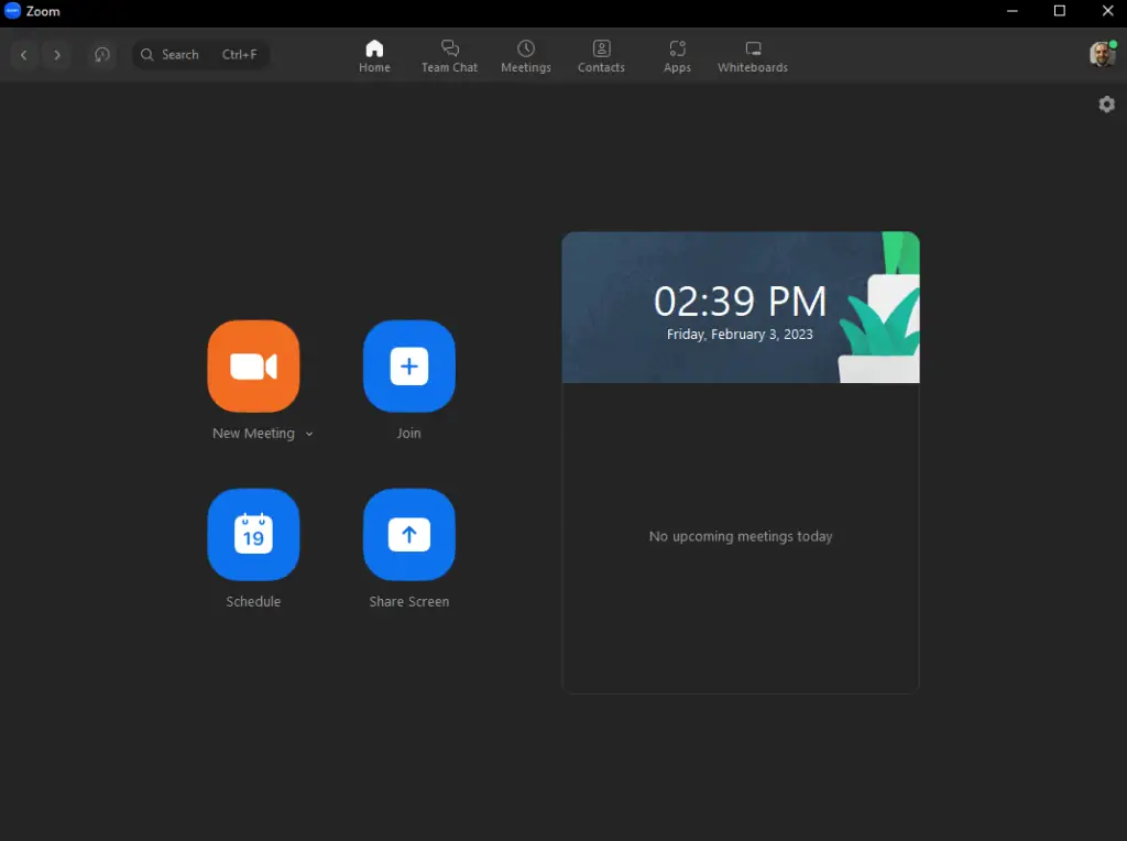 Giao diện Home của phần mềm Zoom
