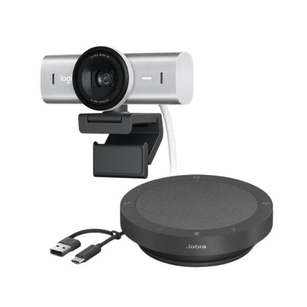 Webcam Logitech MX Brio 4K kết hợp loa Jabra Speak2 55