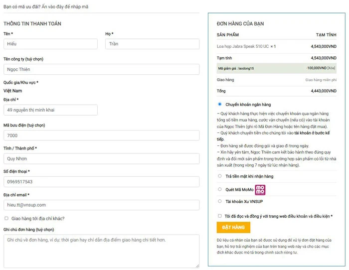 Bước 3: Nhập thông tin thanh toán