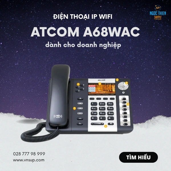 Atcom A68WAC là điện thoại kinh doanh cấp quản lý cao cấp có khả năng truy cập mạng đầy đủ