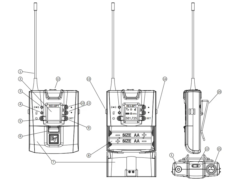 nút chức năng bodypack re3