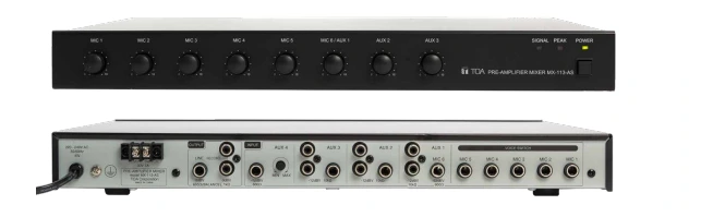 Mặt trước và mặt sau của pre-amplifier mixer MX-113