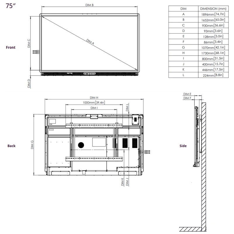 thông số kỹ thuật promethean activpanel 9 premium 75