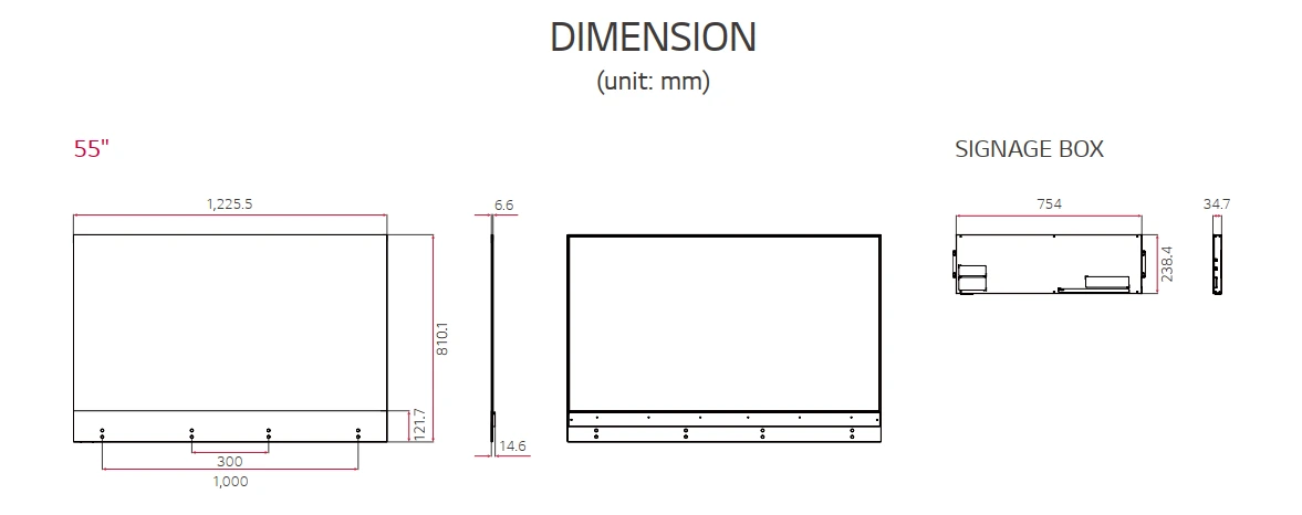 Kích thước LG-55EW5G-V