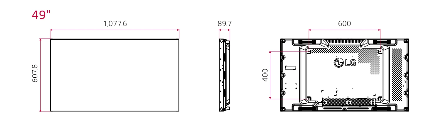 Kích thước màn hình Video Wall LG 49VL5F-A