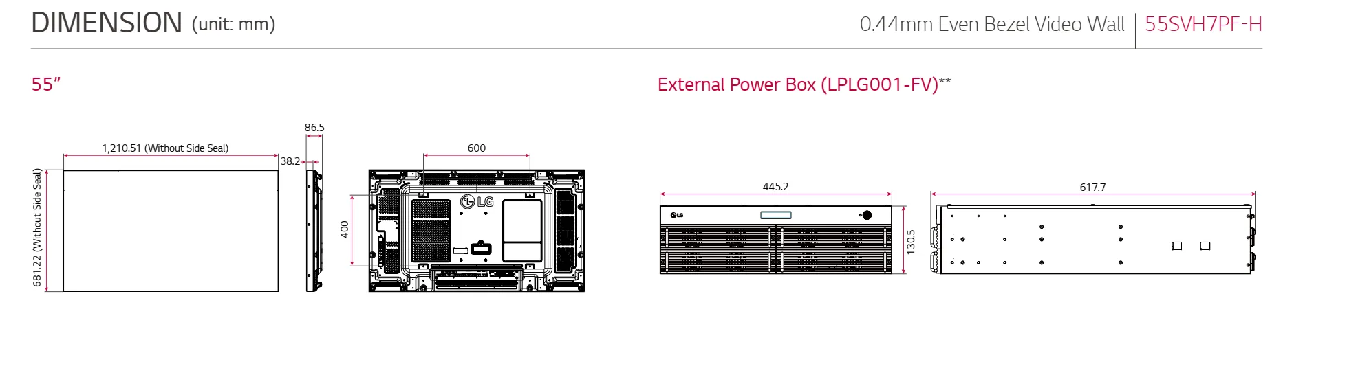 Kích thước Màn hình ghép Video Wall LG 55SVH7PF-H