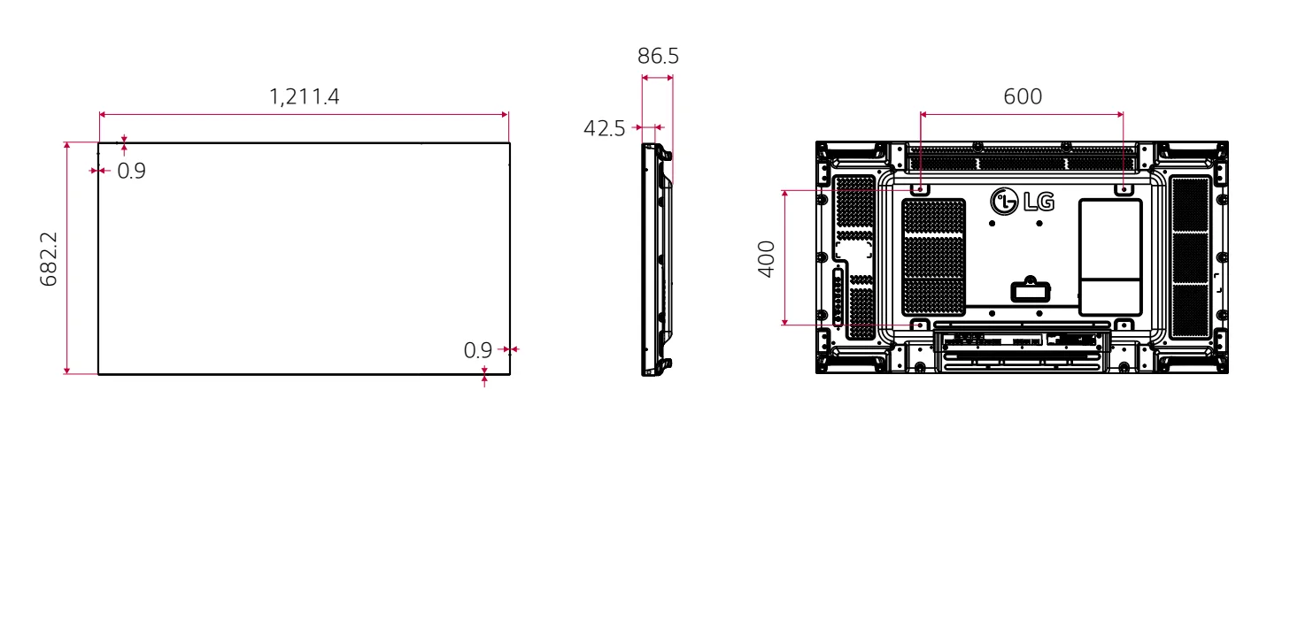 Kích thước màn hình ghép LG 55VH7E-H-05
