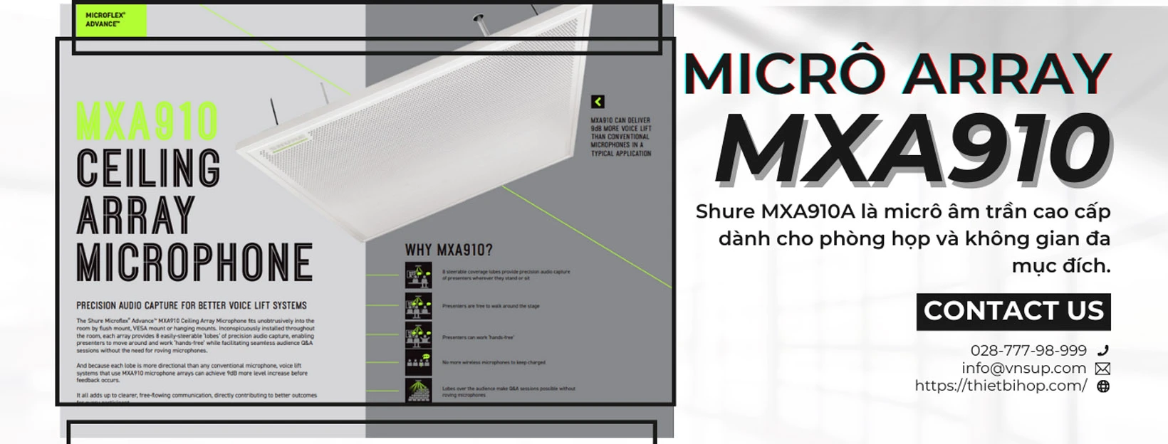 giới thiệu micro array âm trần shure mxa910a