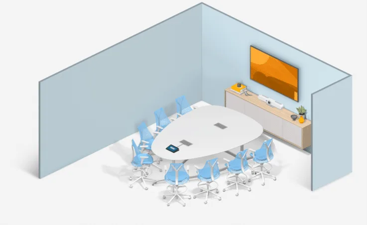 Phòng họp mô hình cho hội nghị truyền hình cho nhóm 8 người trên Ring Central với thiết bị hội nghị truyền hình dựa trên PC