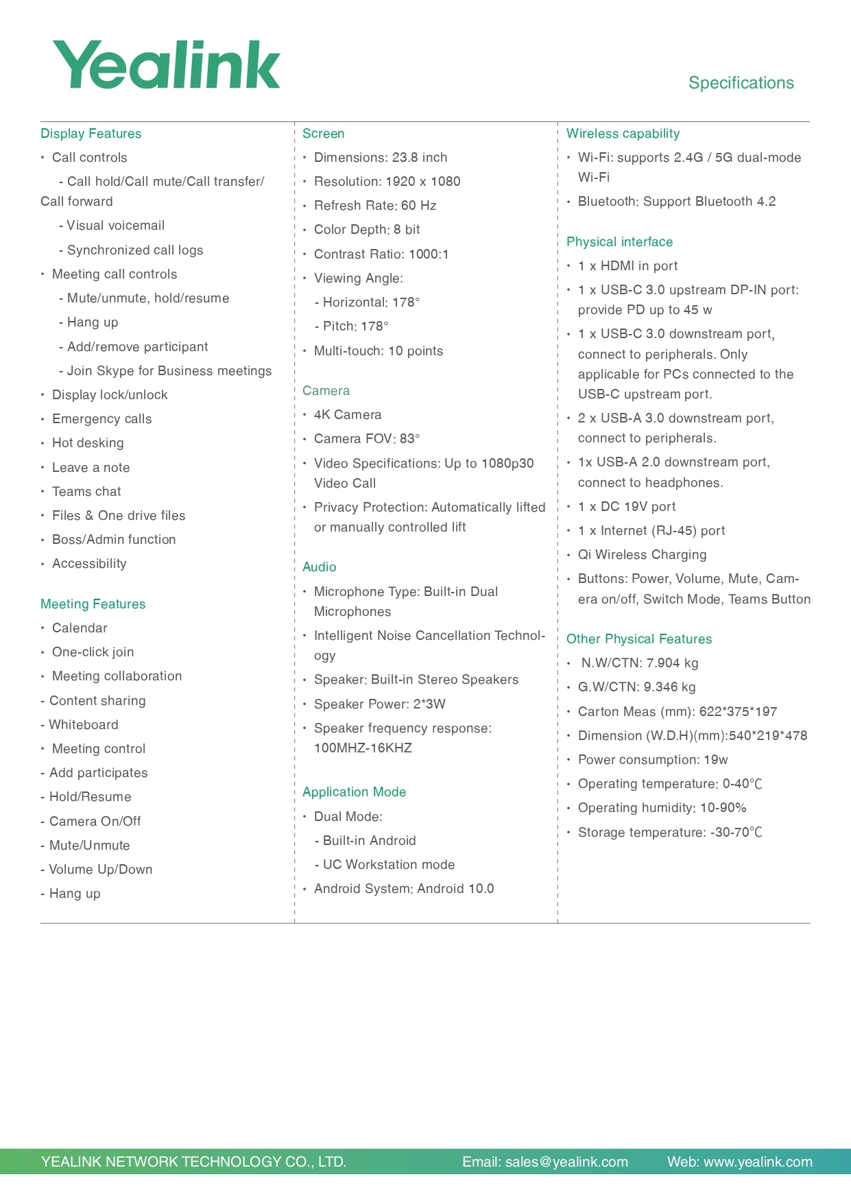 Thông số của màn hình Yealink DeskVision A24