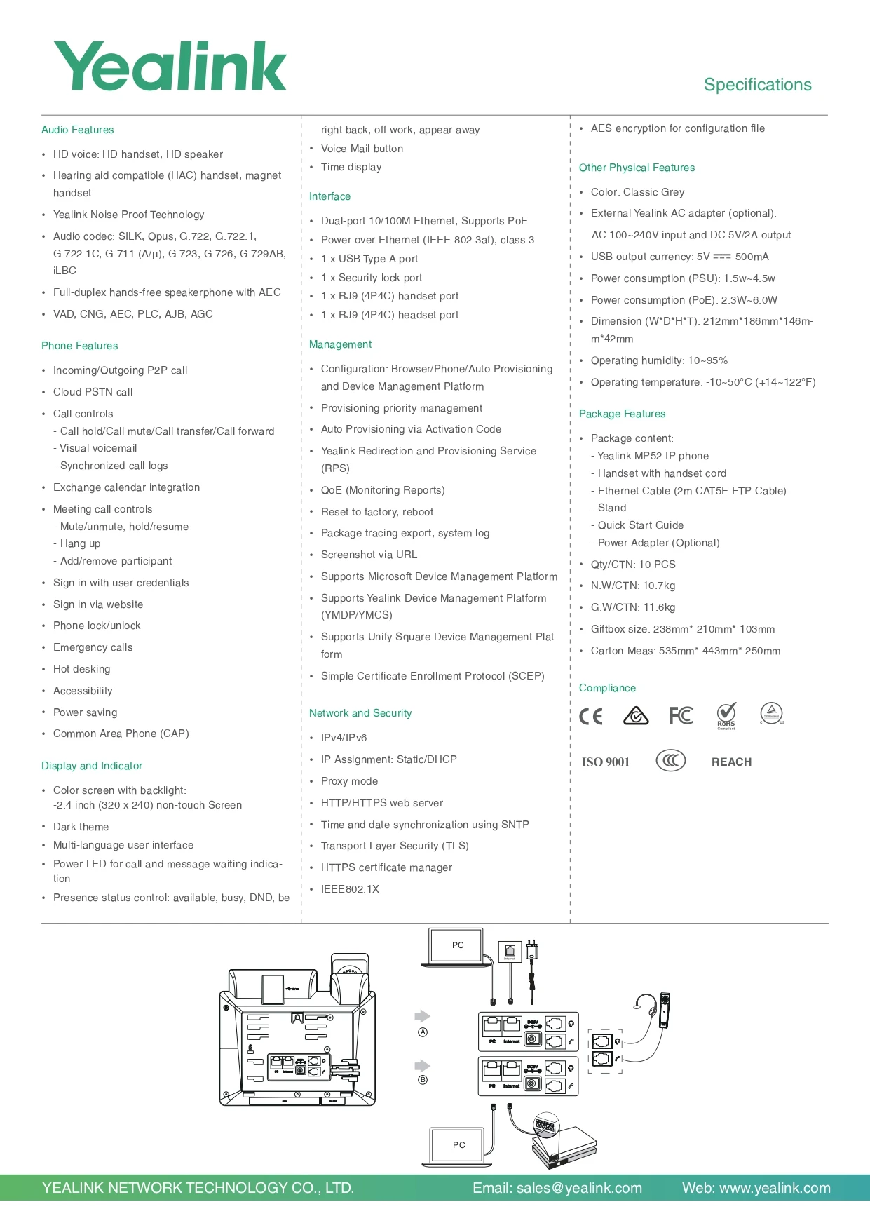 Thông số kĩ thuật Yealink MP52 Teams