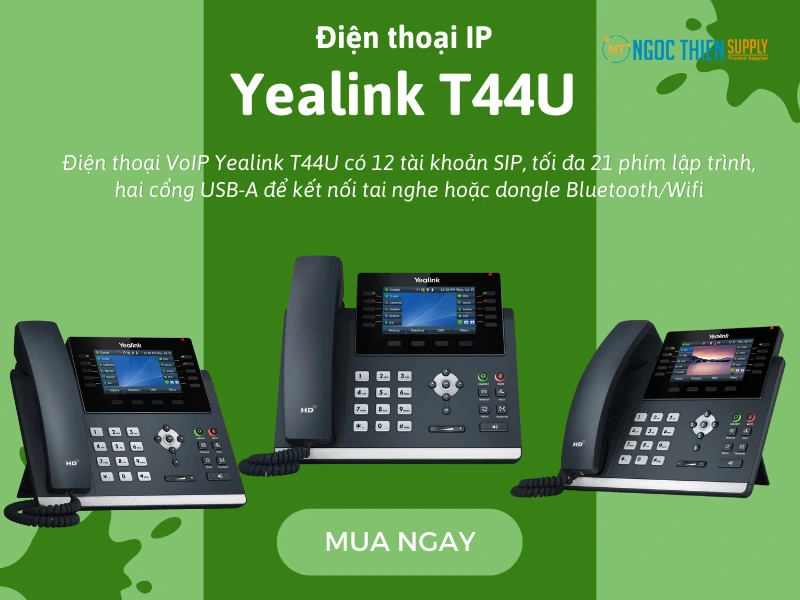 Điện thoại SIP cho doanh nghiệp Yealink T44U tương thích cả wifi và bluetooth
