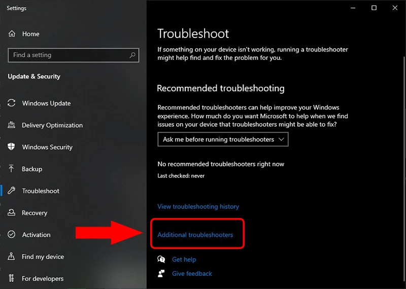 Chọn Additional troubleshooters