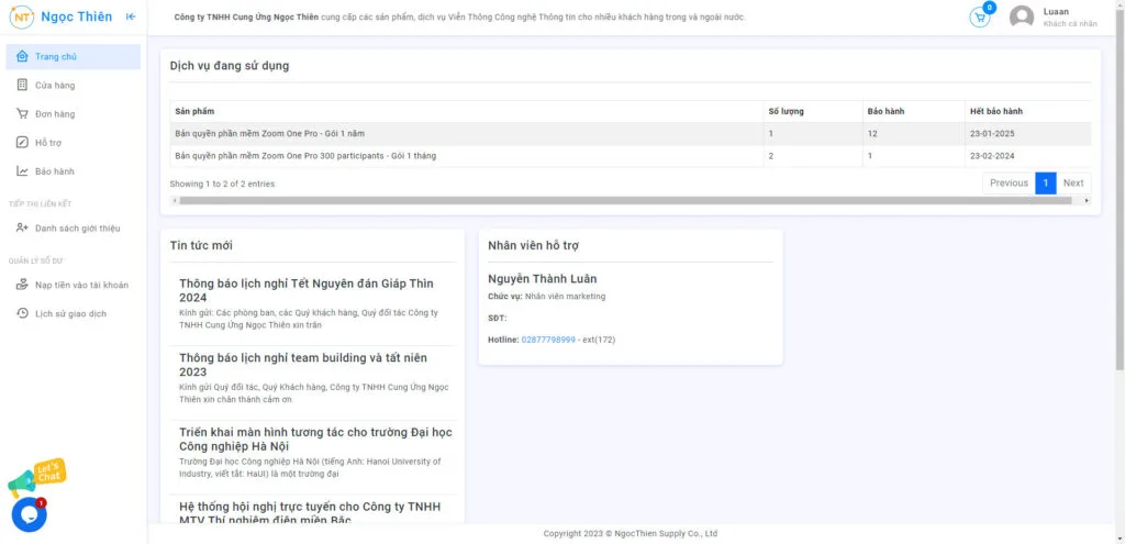 Giao diện đăng nhập vào website mua Zoom tự động thành công