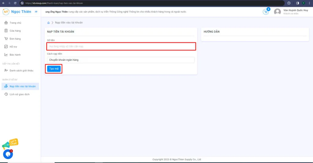 Hướng dẫn nạp tiền vào tài khoản mua zoom tự động 1