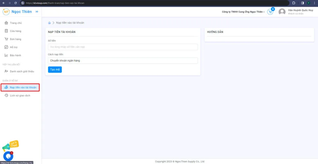 Hướng dẫn nạp tiền vào tài khoản mua zoom tự động