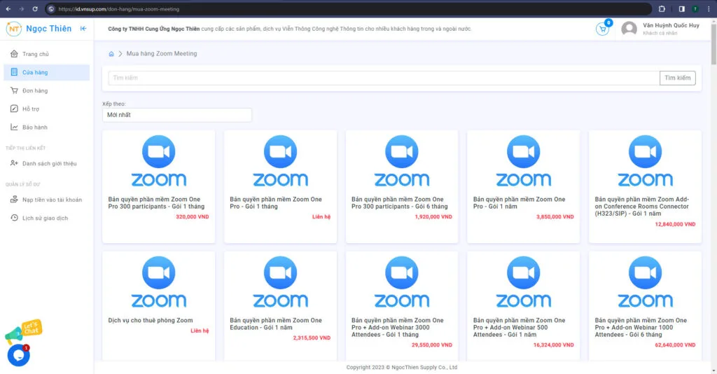 Một vài gói zoom trong cửa hàng có thể mua tự động