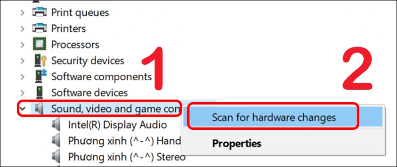 Thực hiện cài đặt lại driver âm thanh