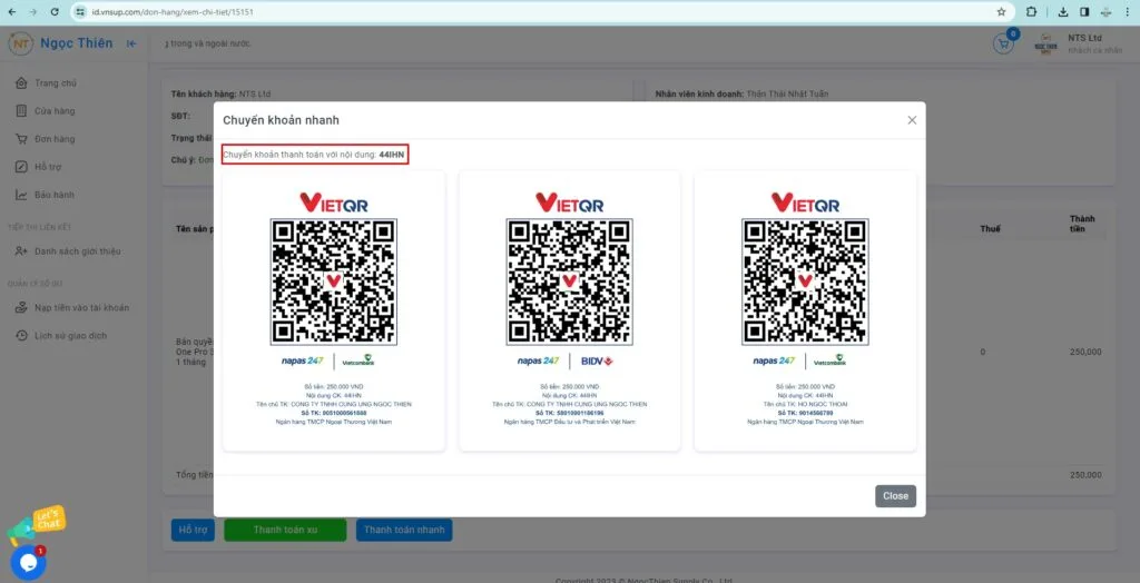 Quét mã để thanh toán khi mua zoom tự động