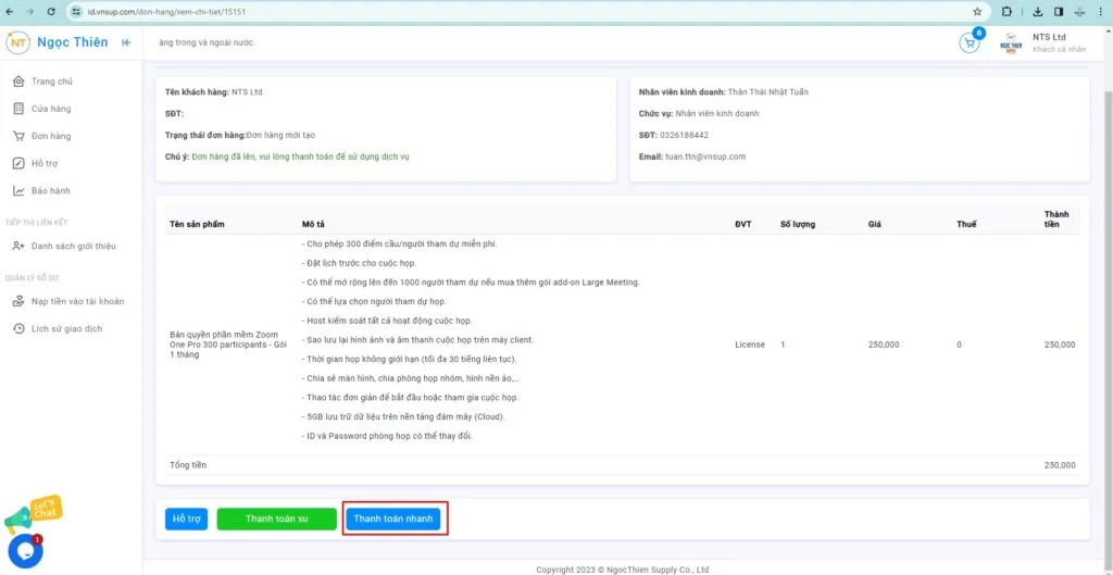 Hướng dẫn thanh toán nhanh khi mua zoom tự động