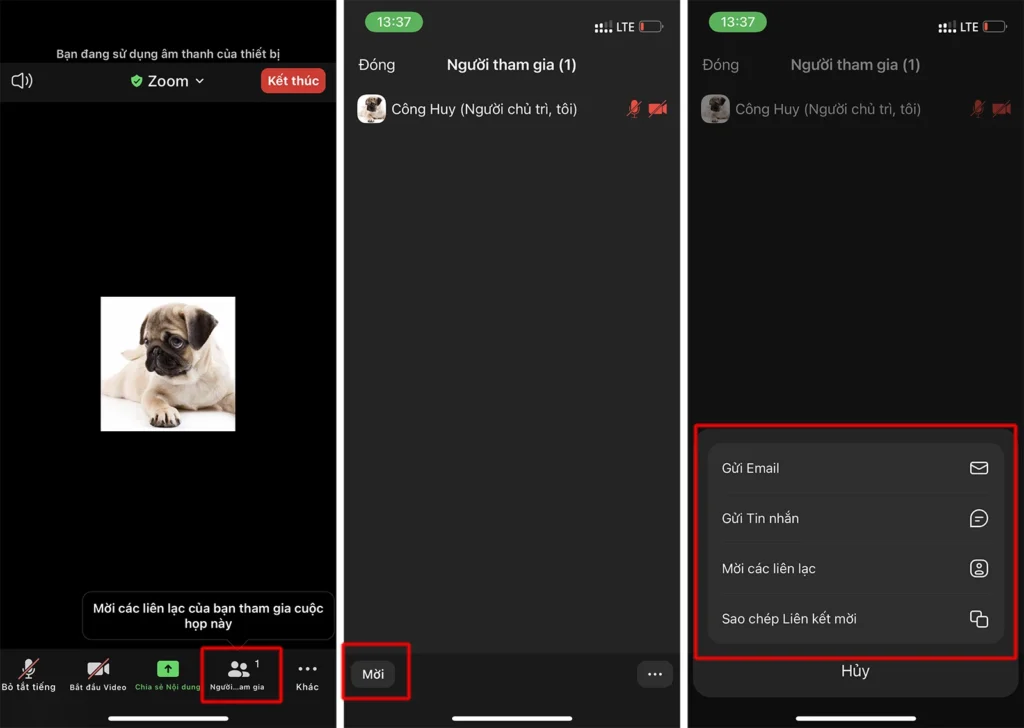 Cách gửi link zoom trên điện thoại trong cuộc họp