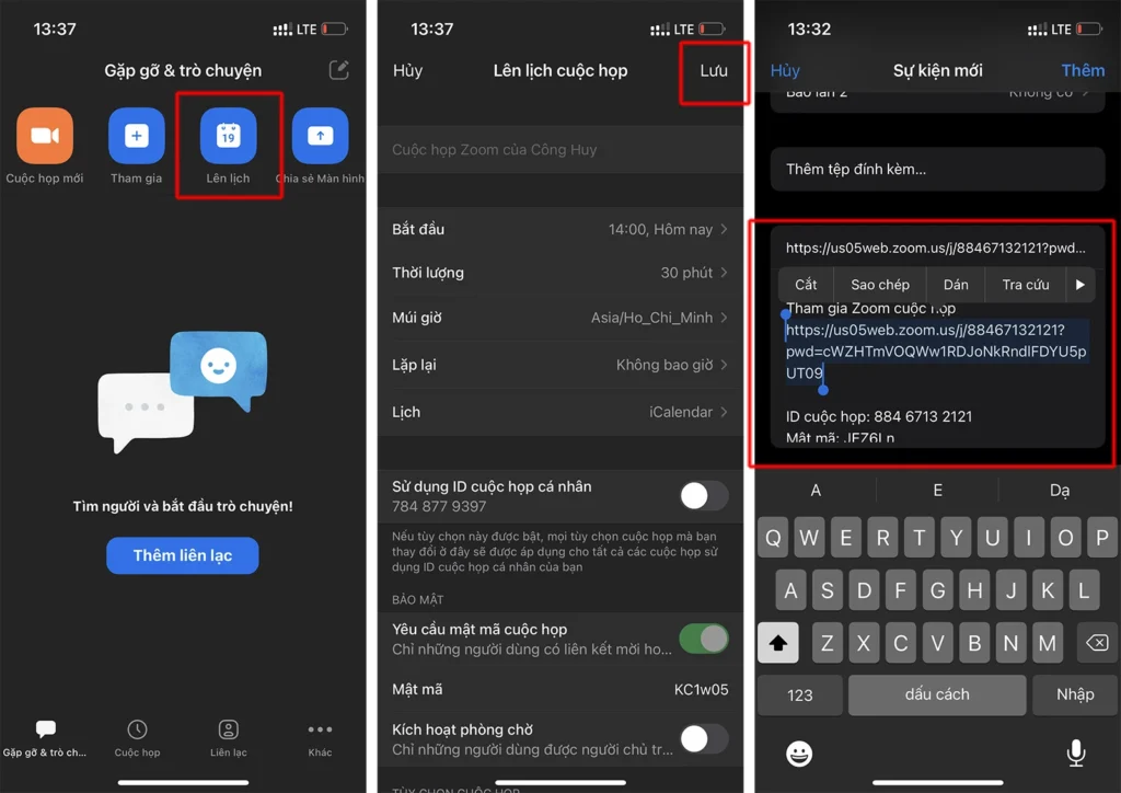 Cách gửi link zoom trên điện thoại trước cuộc họp