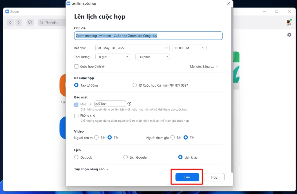 Cách gửi link zoom trên máy tính trước cuộc họp 1