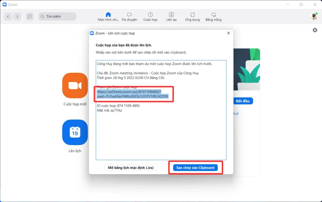 Cách gửi link zoom trên máy tính trước cuộc họp 2