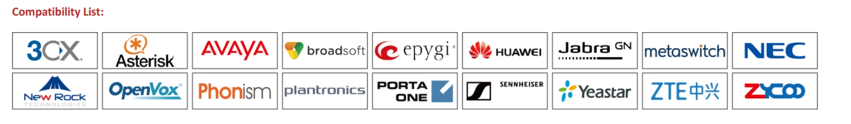 Fanvil X1S tương thích với các sản phẩm của các thương hiệu sau