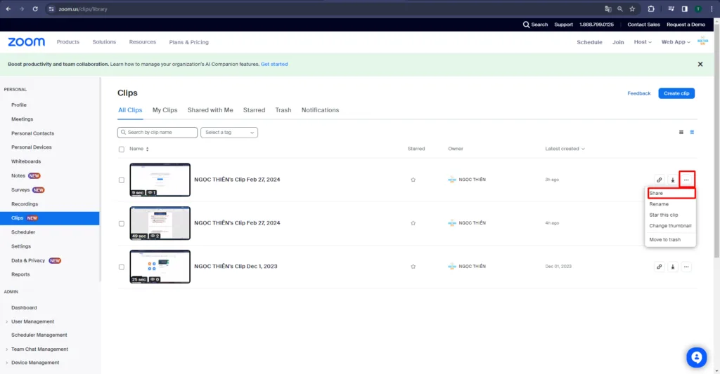 Cách chia sẻ clip của bạn 2