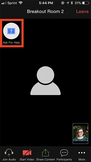 Cách đề nghị trợ giúp khi vào Breakout room trên điện thoại iOS