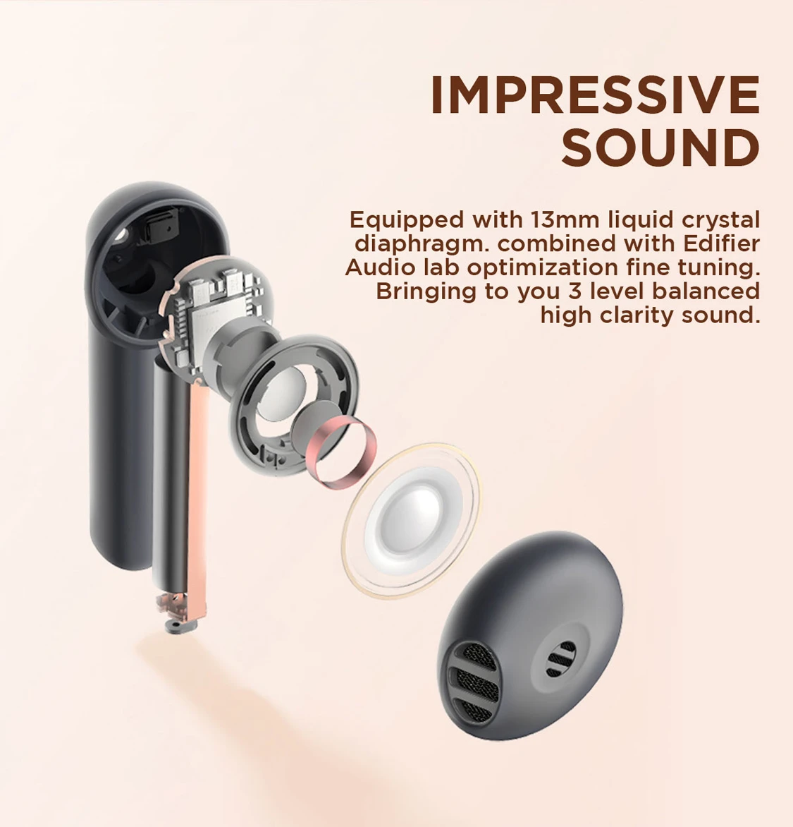 Cấu Trúc Tai Nghe Bluetooth True Wireless Edifier Tws200 Plus Màu Xám