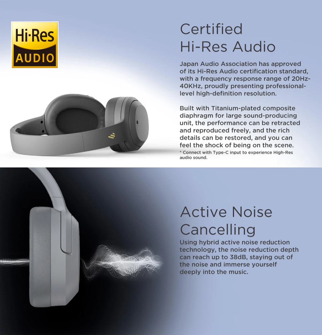 Edifier W820nb được Chứng Nhận Có âm Thanh độ Phân Giải Cao Và Chống ồn Chủ động