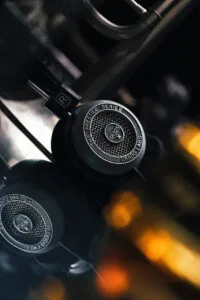 Grado Labs Sr325x Headphones On Brass Cart