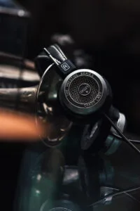 Grado Labs Sr325x Headphones On Brass Cart