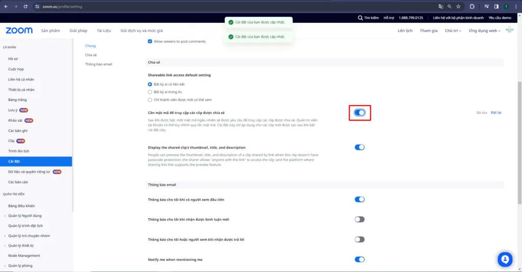 Hướng dẫn bật tắt tính năng yêu cầu mật khẩu để người dùng truy cập vào Clip
