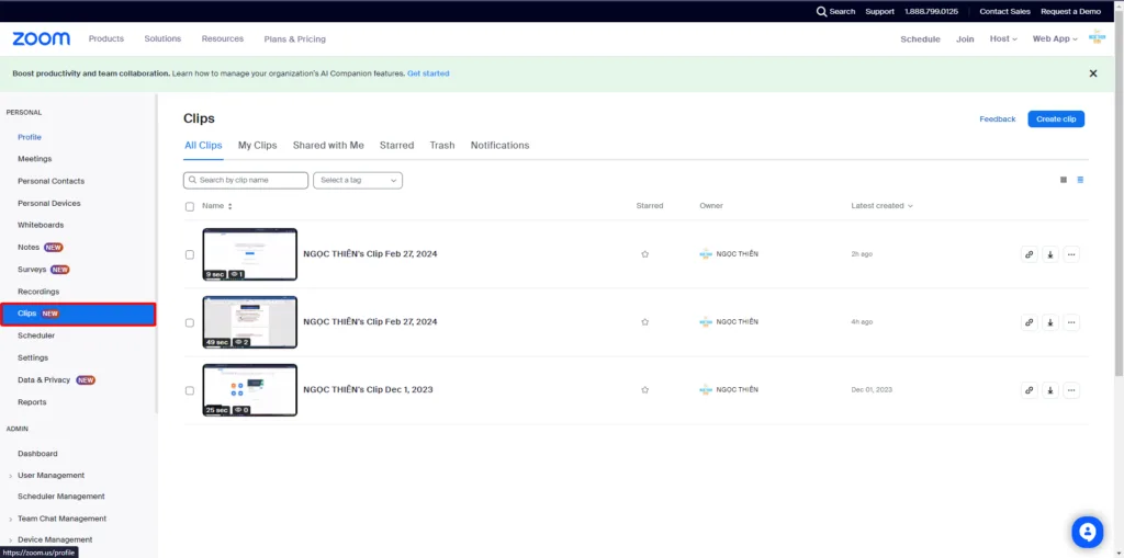 Hướng dẫn cách truy cập danh sách Clip của bạn từ cổng web