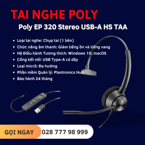 Tai Nghe Poly Ep 320 Stereo Usb-a Hs Taa