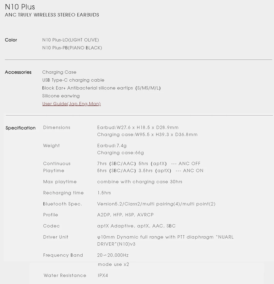 Thông Số Kĩ Thuật Nuarl N10 Plus