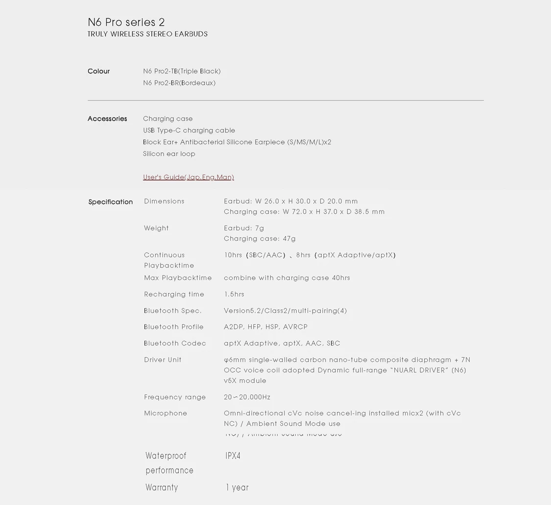 Thông Số Kĩ Thuật Nuarl N6 Pro Series 2