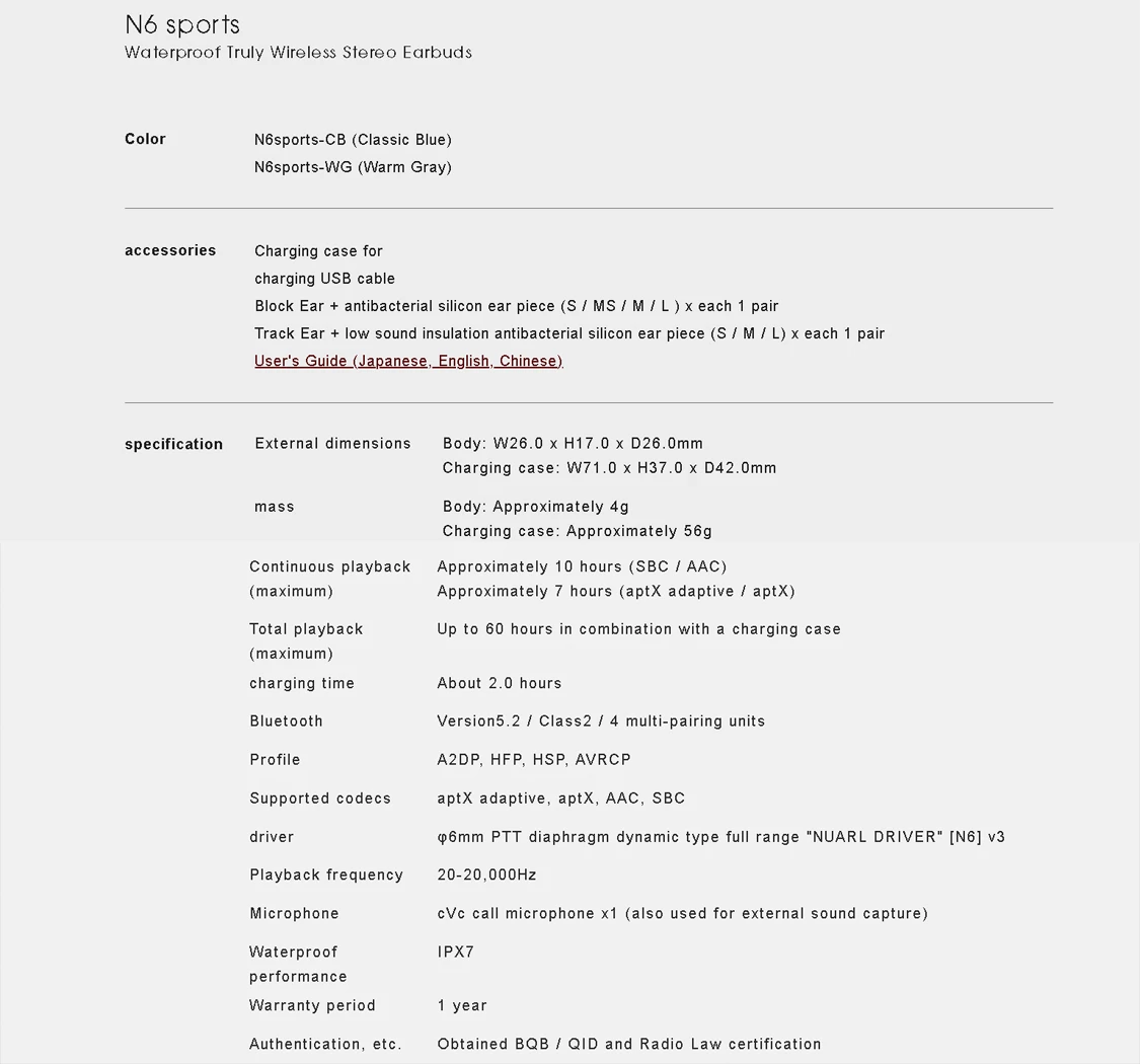 Thông Số Kĩ Thuật Tai Nghe True Wireless Nuarl N6 Sport Màu Warm Gray