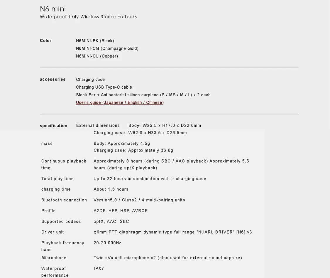 Thông Số Kĩ Thuật Tai Nghe True Wireless Nuarl N6 Mini